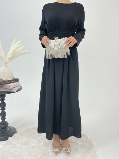 Elegant Lace-Up Ice Crape Abaya Evening Gown(MA160)