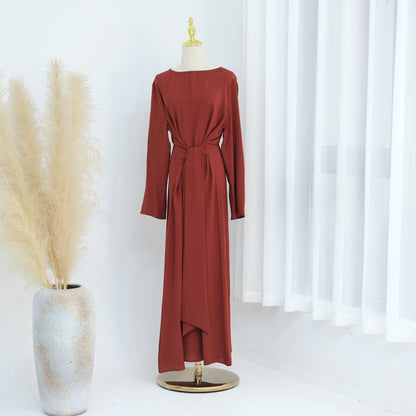 Elegant Lace-up Slim Fit Crepe Abaya (MA136)