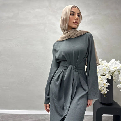 Elegant Lace-up Slim Fit Crepe Abaya (MA136)
