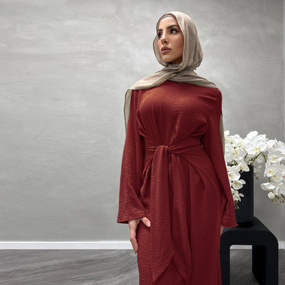 Elegant Lace-up Slim Fit Crepe Abaya (MA136)