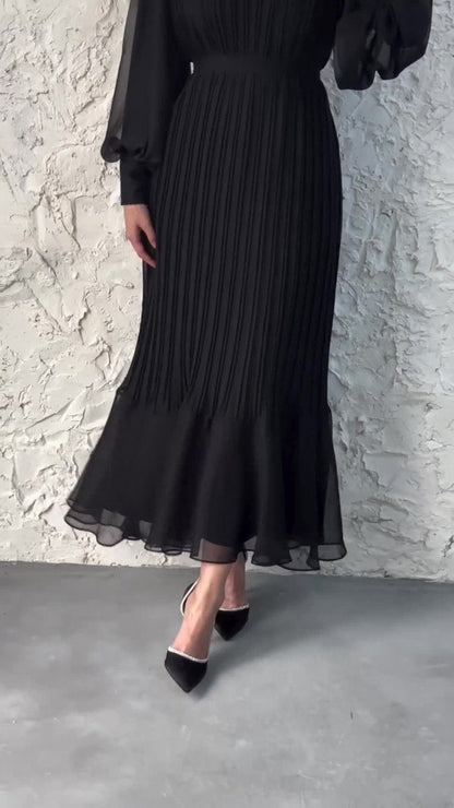 Elegant Lightweight Textured Long Skirt with Puff Sleeves Abaya Dress (MA201)