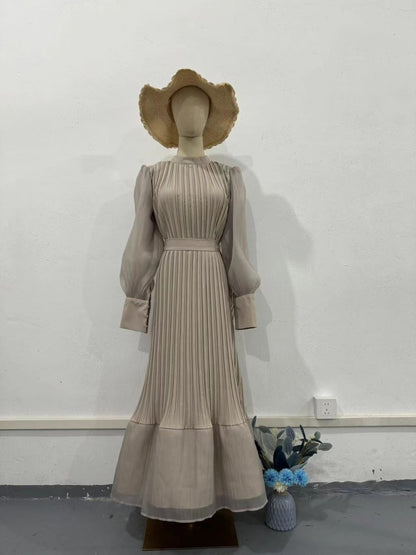 Elegant Lightweight Textured Long Skirt with Puff Sleeves Abaya Dress (MA201)