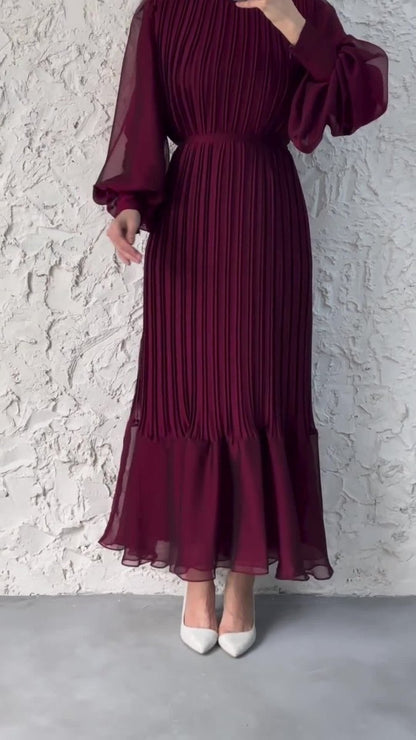 Elegant Lightweight Textured Long Skirt with Puff Sleeves Abaya Dress (MA201)