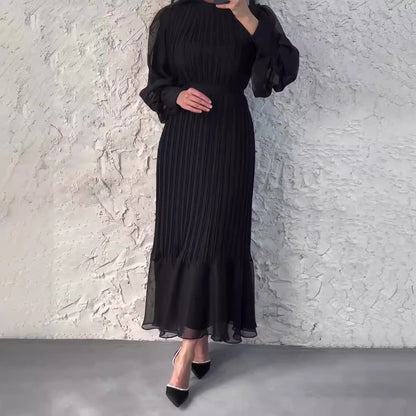 Elegant Lightweight Textured Long Skirt with Puff Sleeves Abaya Dress (MA201)