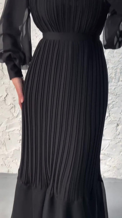 Elegant Lightweight Textured Long Skirt with Puff Sleeves Abaya Dress (MA201)