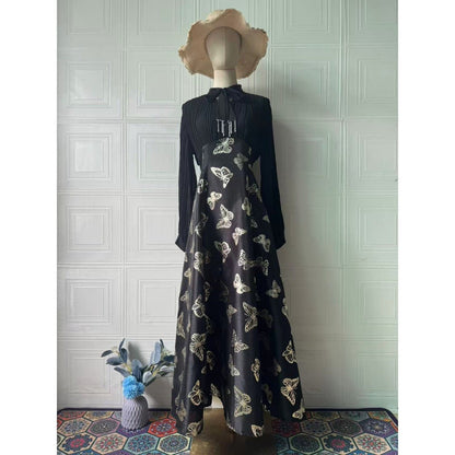 Elegant Long Sleeve Maxi Dress, Butterfly Patterned Abaya / Long Dress Gown (MA219)