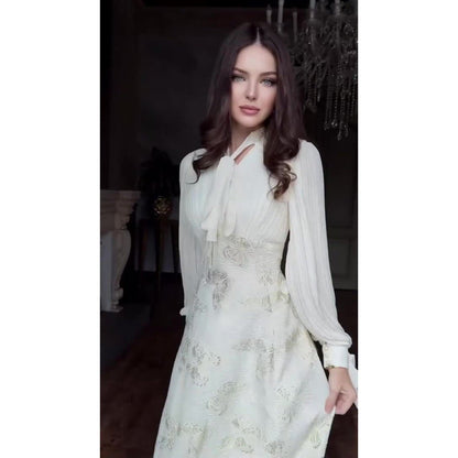Elegant Long Sleeve Maxi Dress, Butterfly Patterned Abaya / Long Dress Gown (MA219)