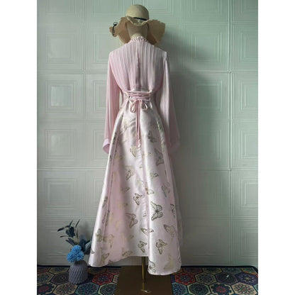 Elegant Long Sleeve Maxi Dress, Butterfly Patterned Abaya / Long Dress Gown (MA219)