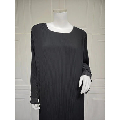 Elegant Muslim Women's Pleated Chiffon Pullover Robe Dress Modest Solid Color Abaya with Flared Sleeves (MA176)