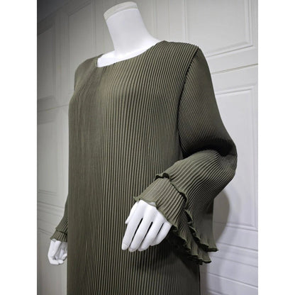 Elegant Muslim Women's Pleated Chiffon Pullover Robe Dress Modest Solid Color Abaya with Flared Sleeves (MA176)