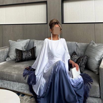 Elegant Ombre Gradient Abaya | Gradient Print Fringed Robe Dress Abaya (MA179)