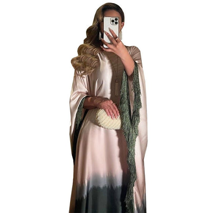 Elegant Ombre Gradient Abaya | Gradient Print Fringed Robe Dress Abaya (MA179)