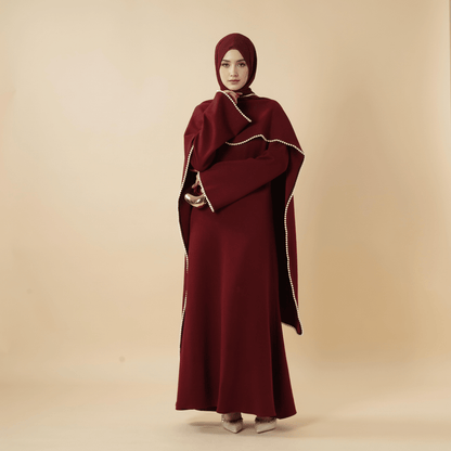 Elegant Pearl Embellished Cape Sleeve Evening Dress(MA337)