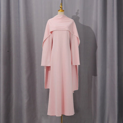 Elegant Pearl Embellished Cape Sleeve Evening Dress(MA400)