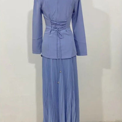 Elegant Pleated Abaya Dress with Diamond Embellished Collar & Waist | Modest Muslim Maxi Dress with Back Strap Detail(MA294)