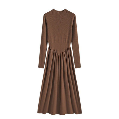 Elegant Ribbed Knit Maxi Dress | Mock Neck A-Line Sweater Dress (MS173)