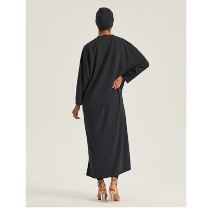 Round Neck Drop Shoulder Maxi Dress - Solid Color Modest Abaya with Side Slits (MA309)