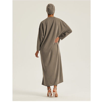 Round Neck Drop Shoulder Maxi Dress - Solid Color Modest Abaya with Side Slits (MA309)