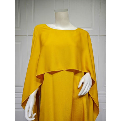 Elegant Royal Satin Abaya Dress | Modest Cape Sleeve Maxi Robe with Luxurious Draping(MA289)