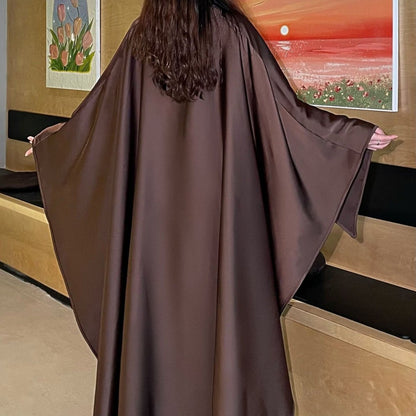 Elegant Satin Abaya with Rhinestone Cape | Luxurious Modest Evening Dress (MA327)