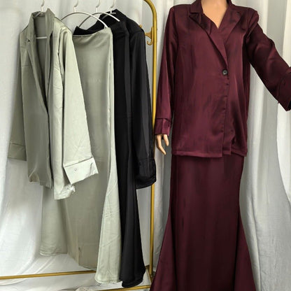Elegant Satin Blazer & Skirt Set | Professional Two-Piece Suit - Luxurious Office Wear(MS129)