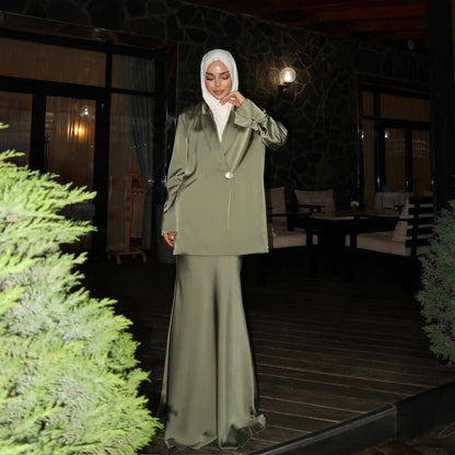 Elegant Satin Blazer & Skirt Set | Professional Two-Piece Suit - Luxurious Office Wear(MS129)