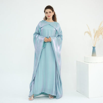 Elegant Shimmer Batwing Abaya Set with Hijab | Two-Piece Pullover Style Layered Look(MA315)