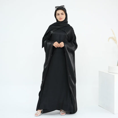 Elegant Shimmer Batwing Abaya Set with Hijab | Two-Piece Pullover Style Layered Look(MA315)