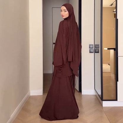 Elegant Solid Color Two-Piece Set | Side Slit Long Sleeve Top &  Pleated Skirt(MS135)