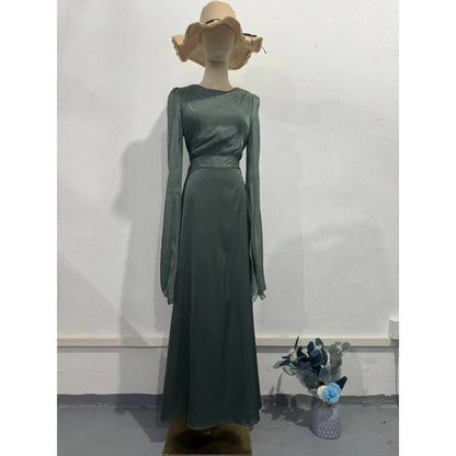 Elegant Summer Satin Slim Dress with Glass Yarn Pendulum Sleeves (MA161)