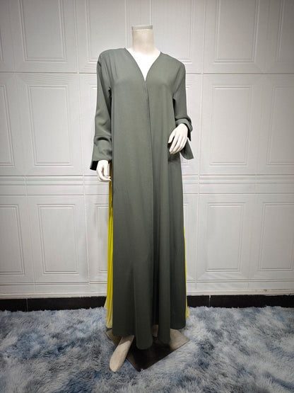 Elegant Gradient Pleated Abaya Robe | Modest Muslim Chiffon Maxi Dress (MOA223)