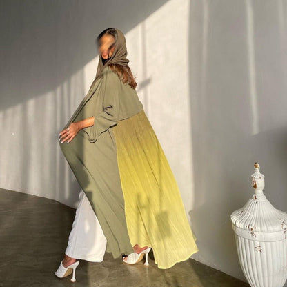 Elegant Gradient Pleated Abaya Robe | Modest Muslim Chiffon Maxi Dress (MOA223)