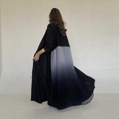 Elegant Gradient Pleated Abaya Robe | Modest Muslim Chiffon Maxi Dress (MOA223)