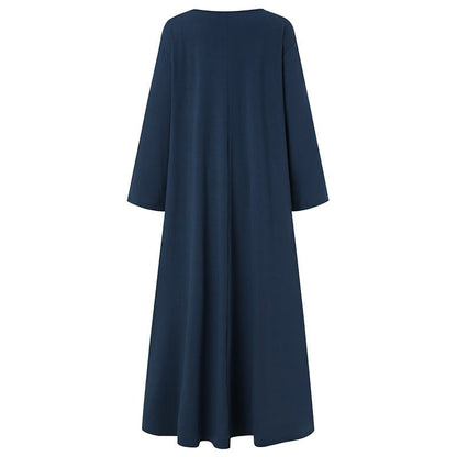 Elegant V-Neck Long Sleeve Maxi Dress | Loose Fit Dress with Hidden Pockets(MA314)