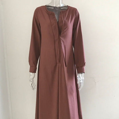 Elegant V-Neck Maxi Dress with Drawstring Design | Contemporary Modest Wear (MS121)