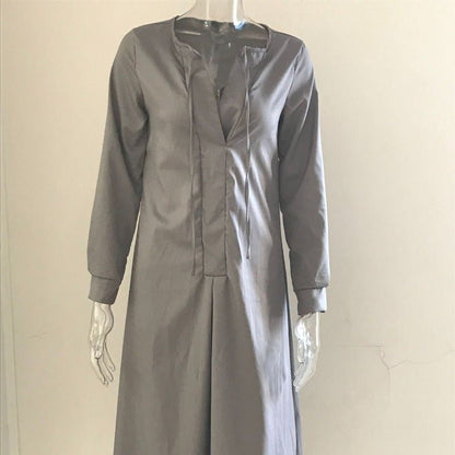 Elegant V-Neck Maxi Dress with Drawstring Design | Contemporary Modest Wear (MS121)