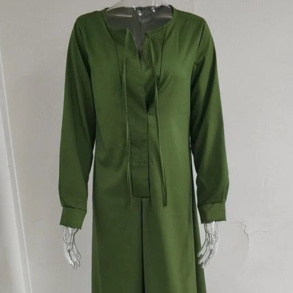 Elegant V-Neck Maxi Dress with Drawstring Design | Contemporary Modest Wear (MS121)