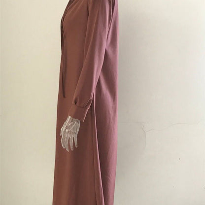 Elegant V-Neck Maxi Dress with Drawstring Design | Contemporary Modest Wear (MS121)