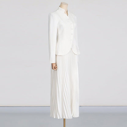 Embroidered Blazer & Pleated Skirt Set(MS214)