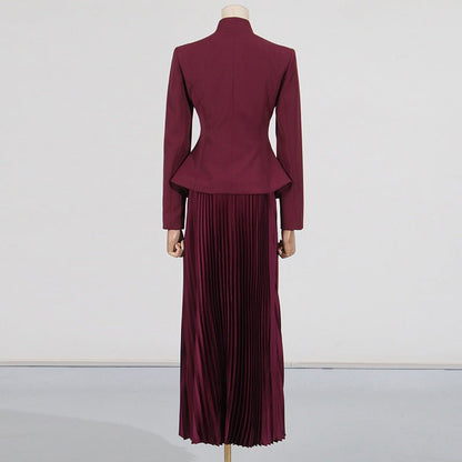 Embroidered Blazer & Pleated Skirt Set(MS214)