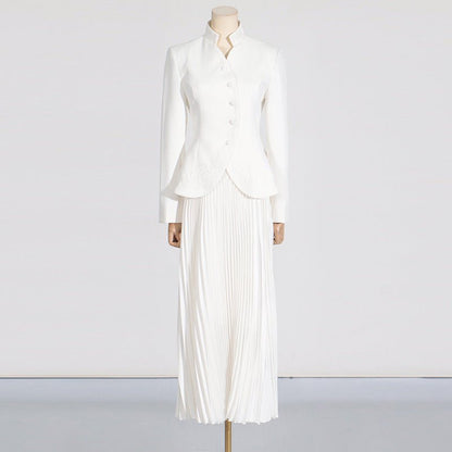Embroidered Blazer & Pleated Skirt Set(MS214)
