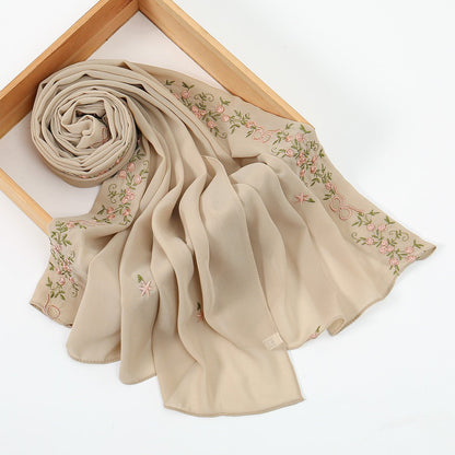 Embroidered Chiffon Hijab Scarf | Chiffon Hijab With Embroidery (MH220)