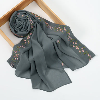 Embroidered Chiffon Hijab Scarf | Chiffon Hijab With Embroidery (MH220)