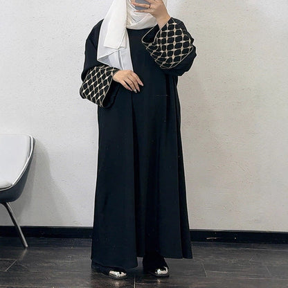 Embroidered Pattern Abaya Robe Dress - Modest Muslim Long Sleeve Maxi with Detachable Belt(MA272)