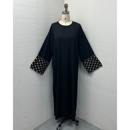 Embroidered Pattern Abaya Robe Dress - Modest Muslim Long Sleeve Maxi with Detachable Belt(MA272)