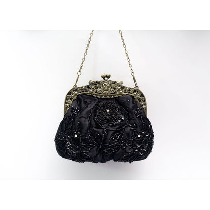 Embroidered Rose with Sequins Beads Evening Clutch Bag (MAC291)