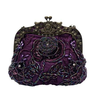 Embroidered Rose with Sequins Beads Evening Clutch Bag (MAC291)
