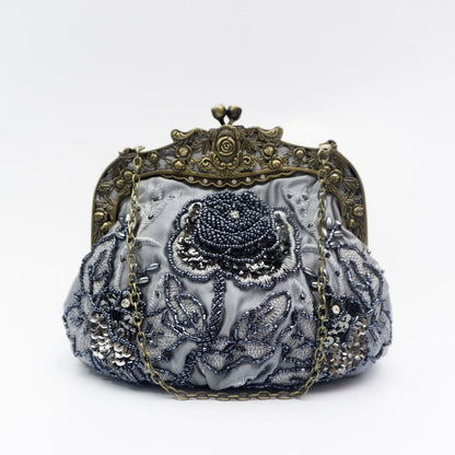 Embroidered Rose with Sequins Beads Evening Clutch Bag (MAC291)