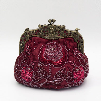Embroidered Rose with Sequins Beads Evening Clutch Bag (MAC291)