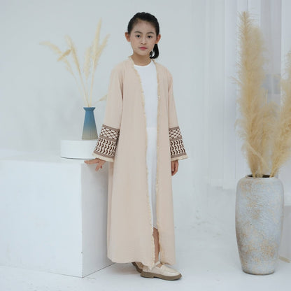 Embroidery Tassels Keffiyeh Children's Abaya (MKG014)
